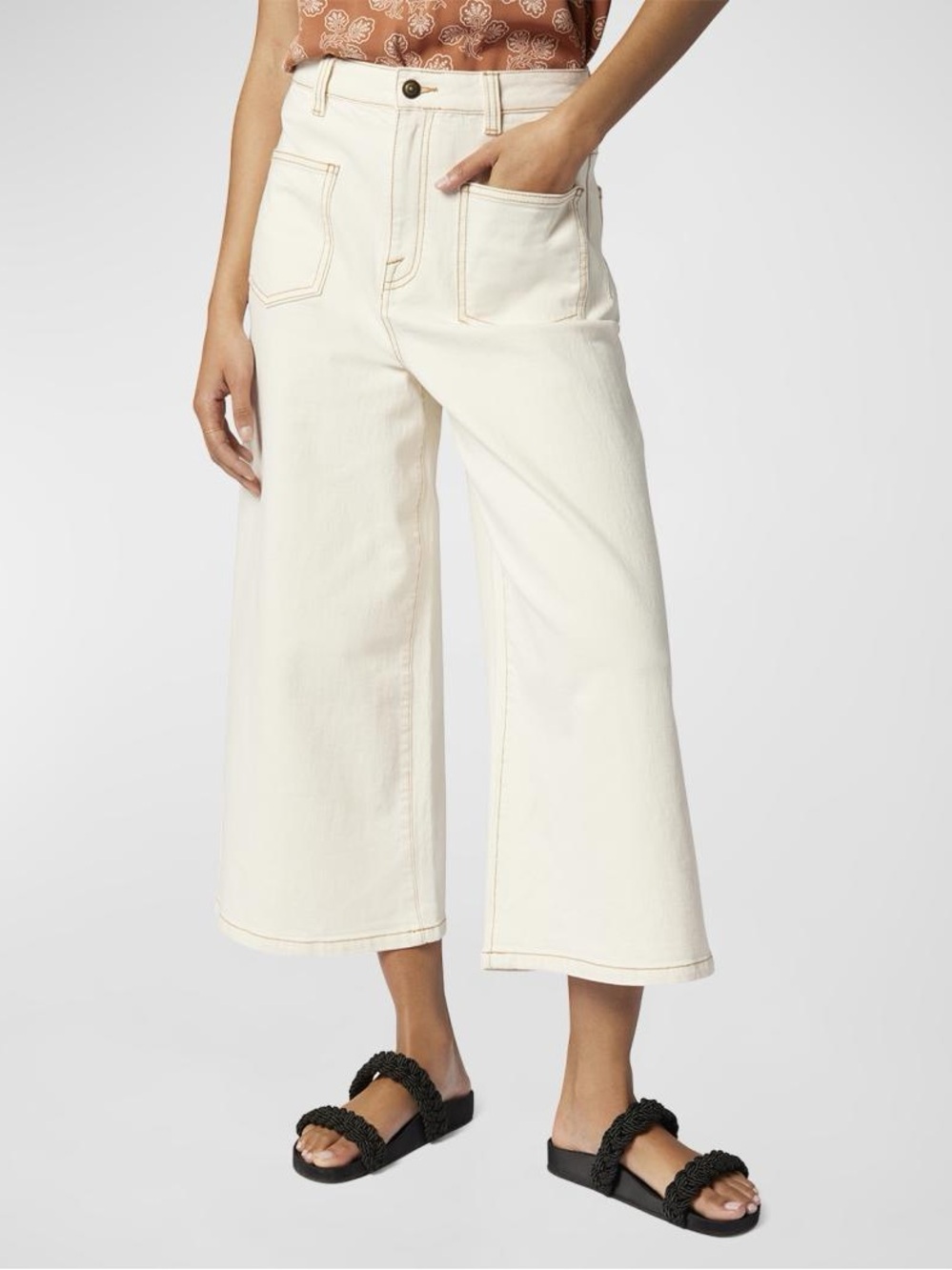 Joie 14 Cropped Wide Leg Flare Jeans Designer Neutral Preppy Cottage Casual